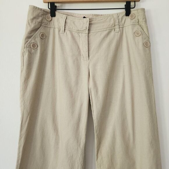 H & M wide leg linen cotton‎ blend khaki tan pants womens size 12 - Picture 3 of 7